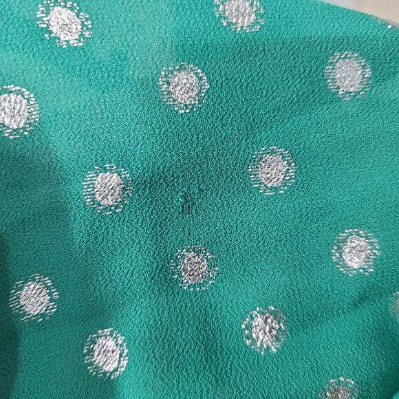 Yumi Kim Kelly Green Neck Tie Mini Dress Silver Polka Dots and Belt Size Small - Picture 8 of 8